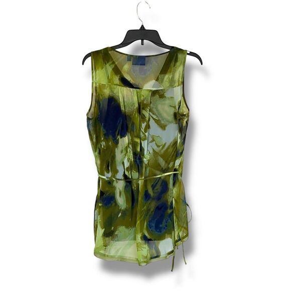 Simply Vera Wang Green Chiffon Floral Sleeveless Blouse Large - Picture 2 of 5